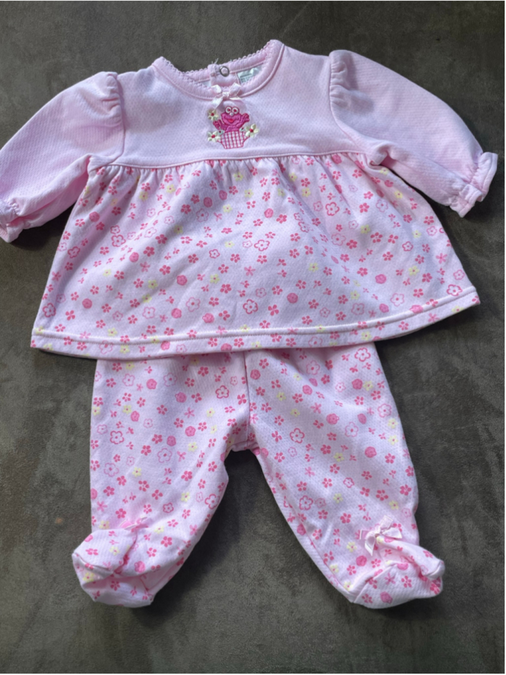 Sesame Street Baby Elmo Pink Ditsy Floral 2 Piece Newborn Pant Set Vintage y2k